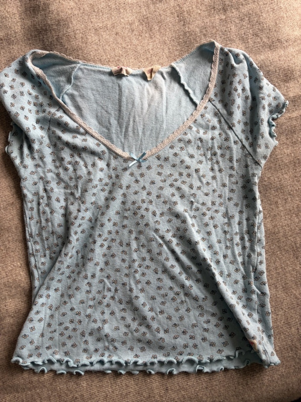 Levi's Light Blue Short Sleeve Floral Print Ruffle Trim Baby-Tee